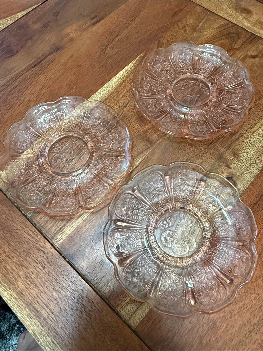 Set of 3 Vintage 1930's Jeanette Cherry Blossom Pink Depression Saucers